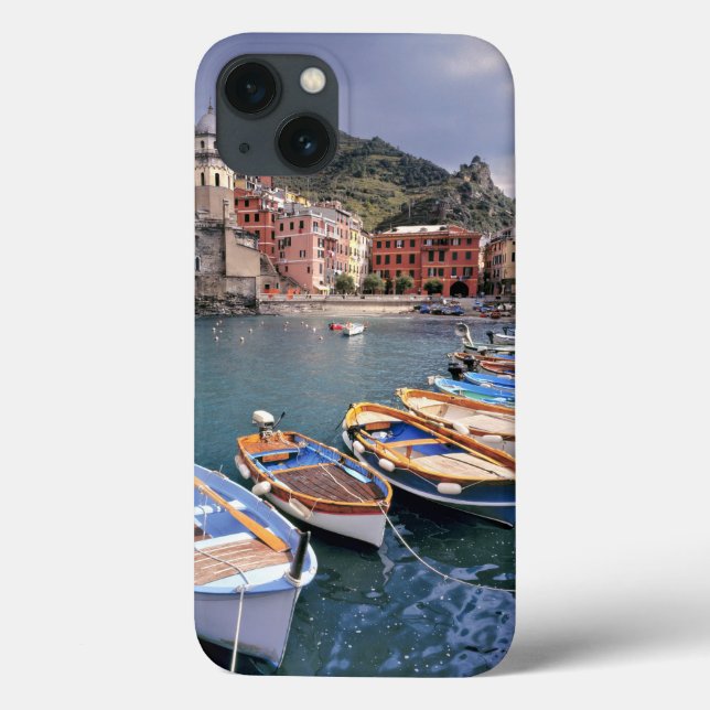 Europa, Italien, Vernazza. Båtar med kort målning (Baksida)