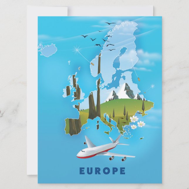 Europa Kart landskap resa affisch Inbjudningar (Framsida)