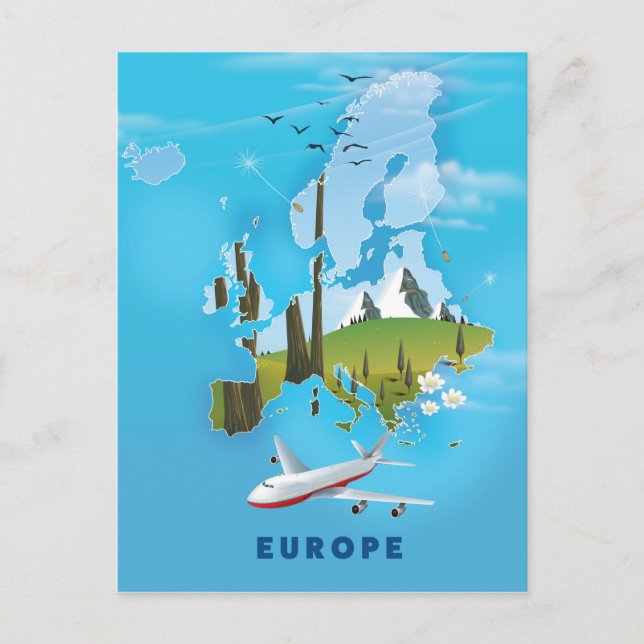 Europa Kart landskap resaffisch Vykort (Framsida)