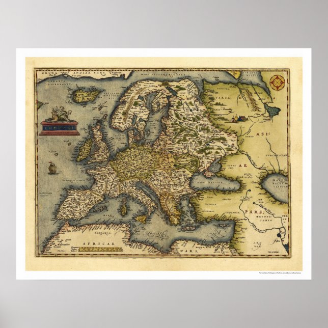 Europa Karta av Ortelius 1570 Poster (Framsidan)
