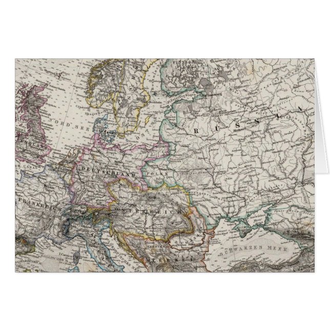 Europa Karta av Stieler Hälsningskort (Framsidan Horizontal)
