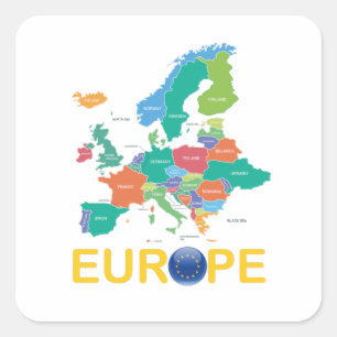 Europa Karta Fyrkantigt Klistermärke