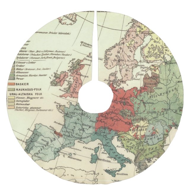 Europa Karta Land World Antique Julgransmatta Borstad Polyester (Framsidan)