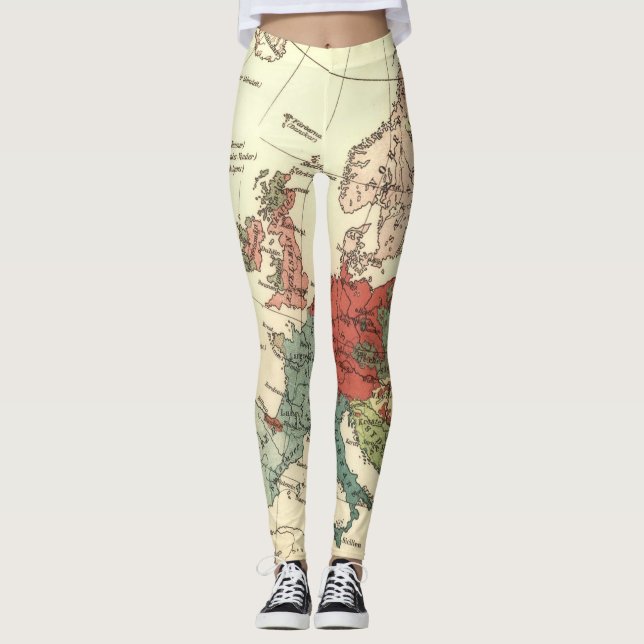Europa Karta Land World Antique Leggings (Framsida)