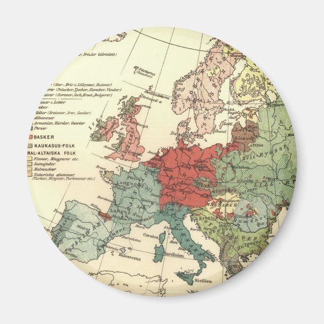 Europa Karta Land World Antique Magnet (Framsidan)