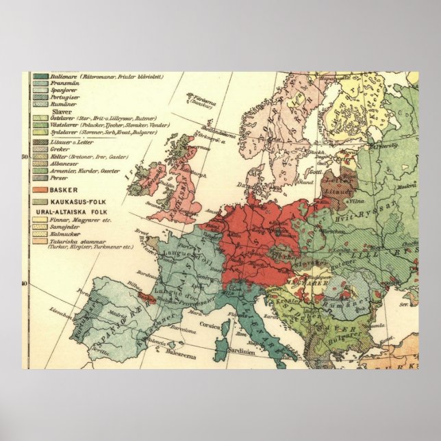 Europa Karta Land World Antique Poster (Framsidan)