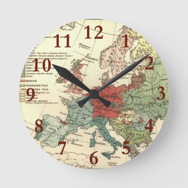 Europa Karta Land World Antique Rund Klocka (Framsida)