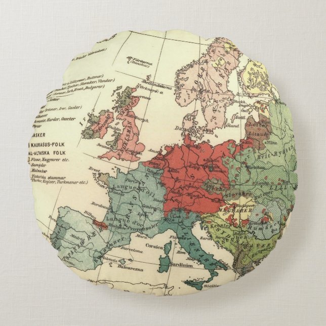 Europa Karta Land World Antique Rund Kudde (Framsidan)