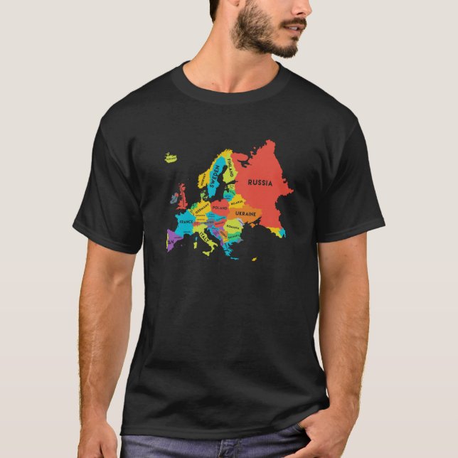 Europa Karta med Land Namn geografi T Shirt (Framsida)
