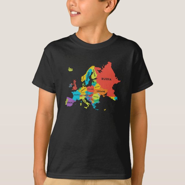 Europa Karta med Land Namn geografi T Shirt (Framsida)