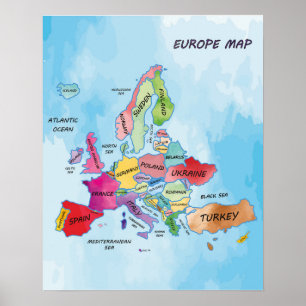 Europa Karta vatten färg Poster