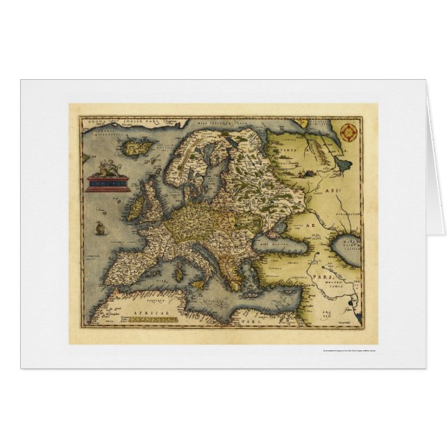 Europa karta vid Ortelius 1570 Hälsningskort (Framsidan Horizontal)