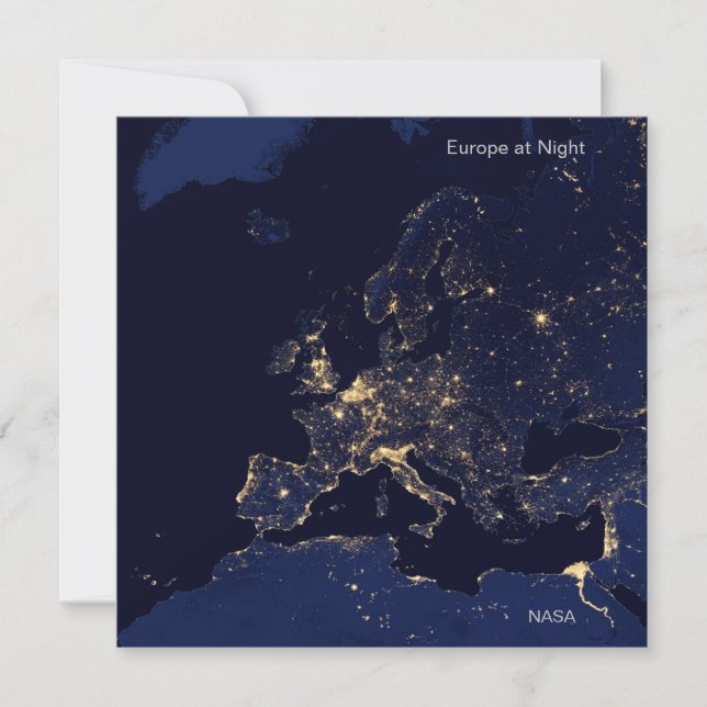 Europa Ljus i natt av NASA Image Kort (Framsida)