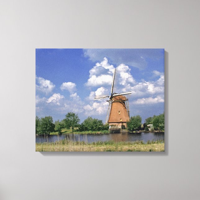 Europa, Nederländerna, Kinerdijk. En väderkvarn st Canvastryck (Framsida)