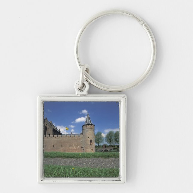 Europa, Nederländerna, Muiden Muiden Castle Fyrkantig Silverfärgad Nyckelring (Framsidan)