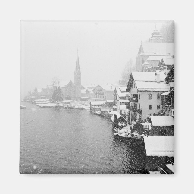 Europa, Österrike, Hallstat. Stadsvy i snö Magnet (Framsidan)