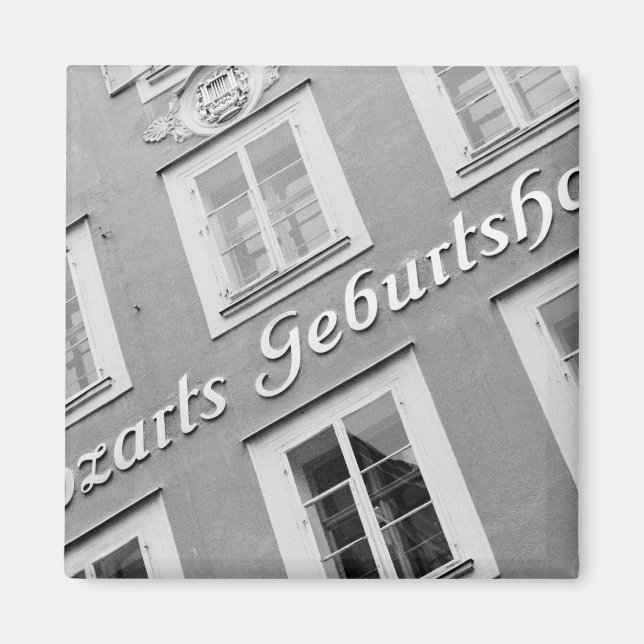 Europa, Österrike, Salzburg. Mozart's Birthplace Magnet (Framsidan)