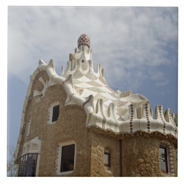 Europa, Spanien, Katalonien, Barcelona. Park Guell Kakelplatta (Framsidan)
