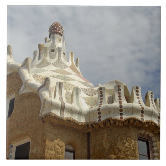 Europa, Spanien, Katalonien, Barcelona. Park Guell Kakelplatta (Framsidan)