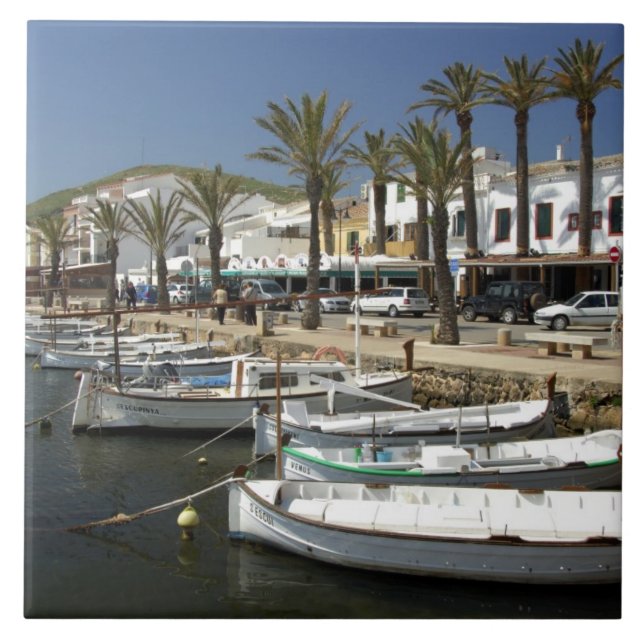 Europa, Spanien, Minorka (även Menorca). Fiske Kakelplatta (Framsidan)