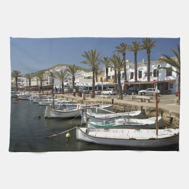 Europa, Spanien, Minorka (även Menorca). Fiske Kökshandduk (Horisontell)