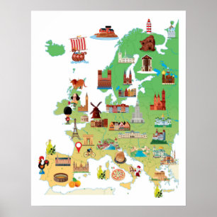 Europa tecknadkarta poster