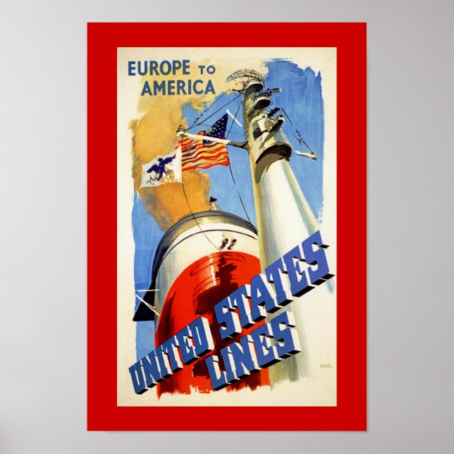 Europa till Amerika ~ United Stater Linjer Poster (Framsidan)