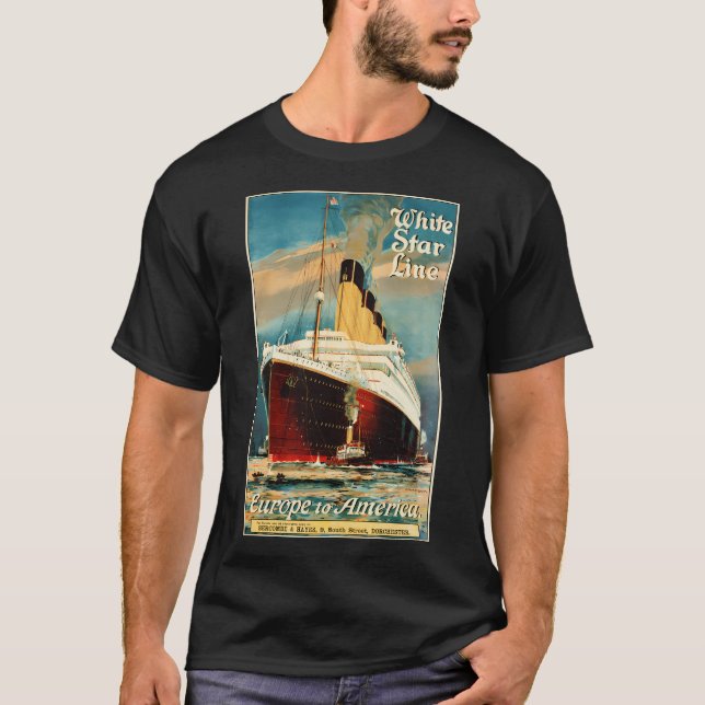 Europa till Amerika via White Star Line Ocean Line T Shirt (Framsida)