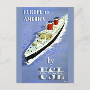 Europa till Amerika Vintage resor Poster Vykort