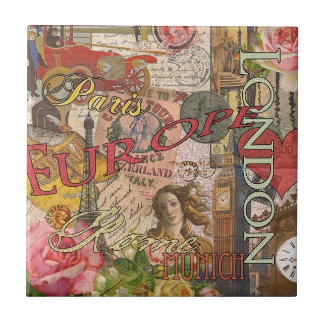 Europa Travel Vintage European Paris Frankrike Art Kakelplatta (Framsidan)