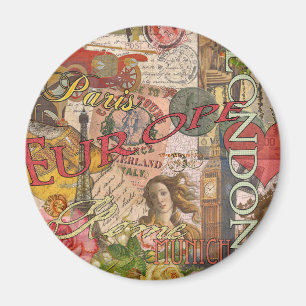 Europa Travel Vintage European Paris Frankrike Art Magnet