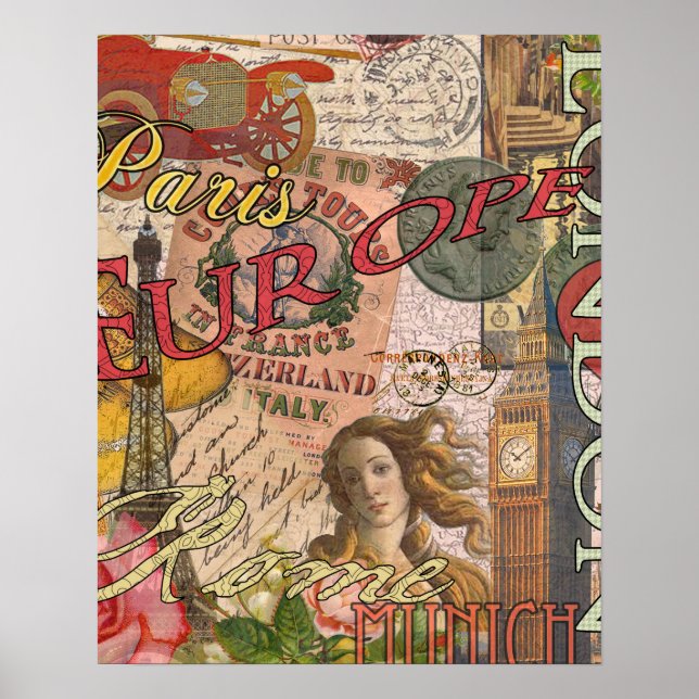 Europa Travel Vintage European Paris Frankrike Art Poster (Framsidan)