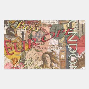 Europa Travel Vintage European Paris Frankrike Art Rektangulärt Klistermärke