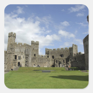 Europa, Wales, Caernarfon. Caernarfon slott, Fyrkantigt Klistermärke