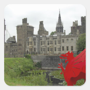 Europa, Wales, Cardiff. Cardiff Castle. Walisisk 2 Fyrkantigt Klistermärke