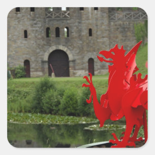 Europa, Wales, Cardiff. Cardiff Castle. Walisisk Fyrkantigt Klistermärke