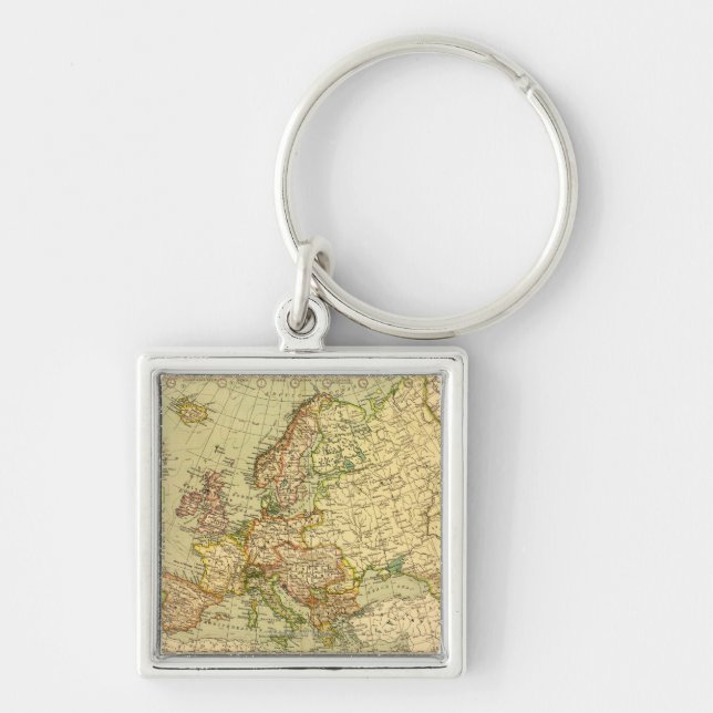 EuropaPanoramisk kartaEuropa 3 Fyrkantig Silverfärgad Nyckelring (Framsidan)