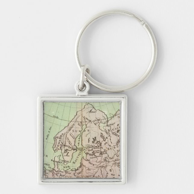 Europas berg och floder fyrkantig silverfärgad nyckelring (Framsidan)