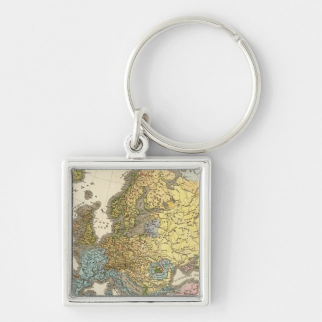 Europas etnografiska karta fyrkantig silverfärgad nyckelring (Framsidan)