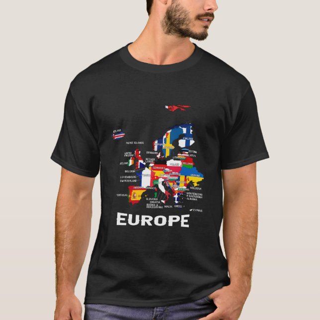 Europas flagga i Flaggor Karta i Europa T Shirt (Framsida)