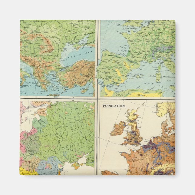 Europas fysiska egenskaper och befolkning Karta Magnet (Framsidan)
