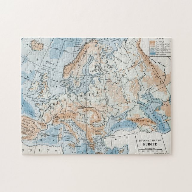 Europas fysiska Karta (1916) Pussel (Horisontell)