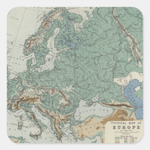 Europas fysiska Karta Fyrkantigt Klistermärke