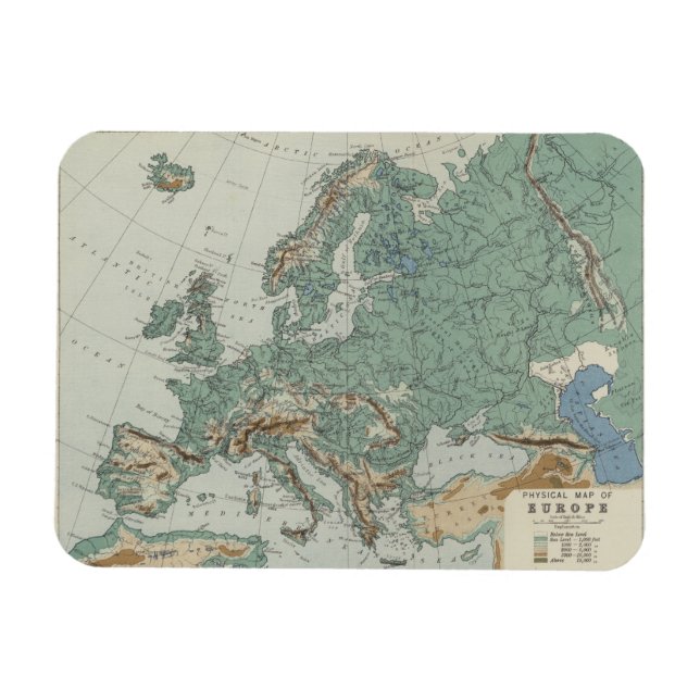 Europas fysiska Karta Magnet (Horisontell)