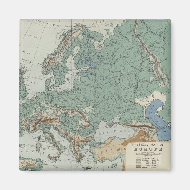 Europas fysiska Karta Magnet (Framsidan)