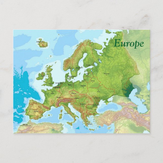 Europas geografiska karta vykort (Framsida)