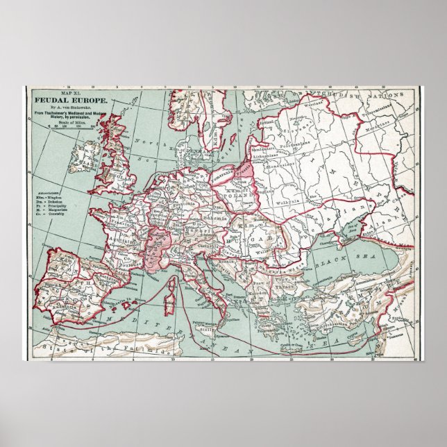 EUROPAS karta, 12:e-ÅRHUNDRADET Poster (Framsidan)
