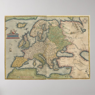 Europas vintage Karta (1570) Poster