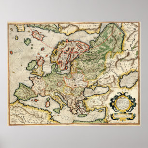 Europas vintage Karta (1596) Poster