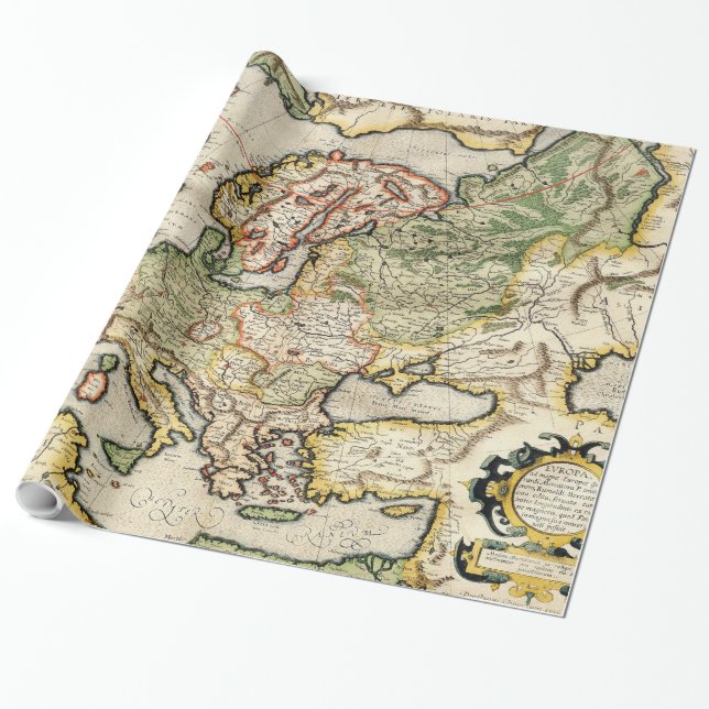 Europas vintage Karta (1596) Presentpapper (Utrullad)